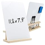iNenya Glass White Board with Stand,Magnetic Mini Dry Erase Board for Desk,Small Desktop Whiteboard with Solid Wood Bracket
