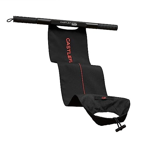 CastleFlexx Mobility and Full Body Strengthening Device | Non-Elastic Stretch Strap with Natural Premium Cork Handles for Stretching Exercise Physical Therapy and Yoga | Height up to 59 Black/Red