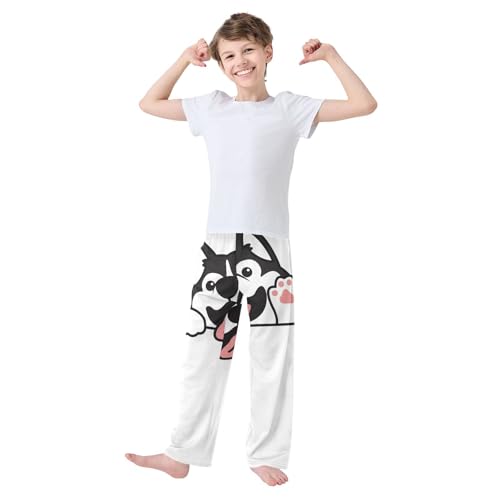 Boys' Pants Siberian Husky Dog Waving Paw Long Bottoms Jogger Pants Elastic Waist Trousers with Pockets S-XL2