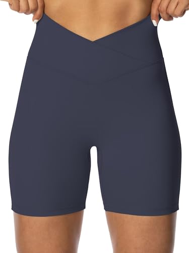 Image of Sunzel Crossover Biker Shorts for Women, No Front Seam V High Waist Yoga Workout Gym Shorts with Tummy Control