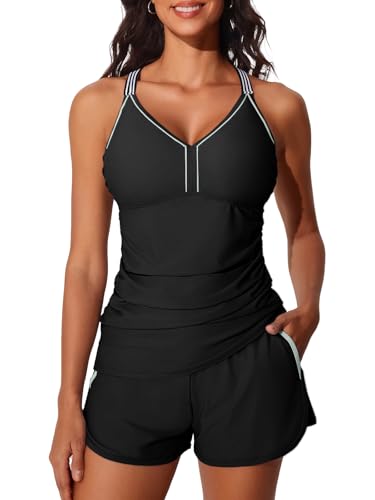 Maillot de bain tankini de plage Summer Mae noir pur avec short pour bouger