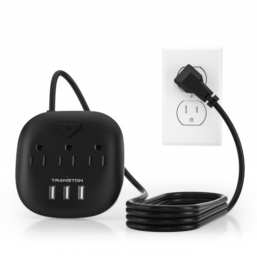 Extensión TRANSTON TTPS01- Black con 3 tomas y 3 puertos USB, control con interruptor, estación de carga de escritorio con cable de extensión de 1.52 m, compacto para noche, oficina y viaje - Negro miniatura 1