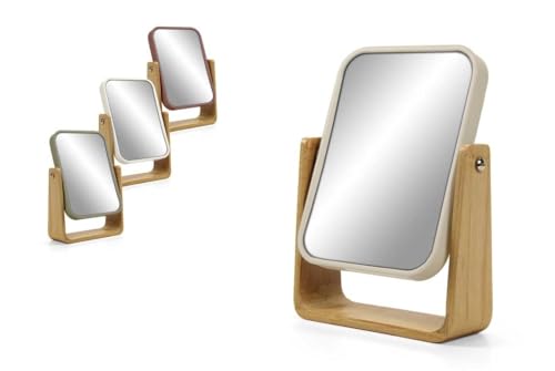 1 Pezzo Specchio Doppio Bagno in Plastica e Bamboo 16 x 5 x 20 cm 4 Colori
