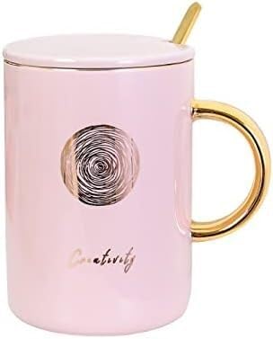 Prezenty Kubek ceramiczny Kubek Ręcznie malowany Złoty Kubek Ceramiczny Różowy Śliczny Kubek ze Złotą Łyżką Dziewczyna Kubek Wody Kubek Kreatywny Kubek Studencki Para Kubek (Kolor: Duża kropka) (Colo