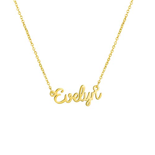 Name Necklace Big Initial Gold Plated Best Friend Jewelry Women Gift for Her Evelyn