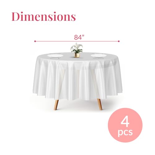 Image of Prestee 4-Pack 84-Inch White Round Plastic Tablecloth Disposable - Durable Waterproof Table Covers for Weddings, BBQ, Parties, Outdoor Events - Elegant White Plastic Tablecloths Round for Any Occasion