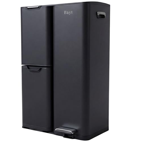 Bayt Poubelle Cuisine 60 Litres - Poubelle Tri Selectif Cuisine Pédale 60L | De Tri Déchets et Recyclage 3 Compartiments | Bac De Tri Inox Anti Odeur |...