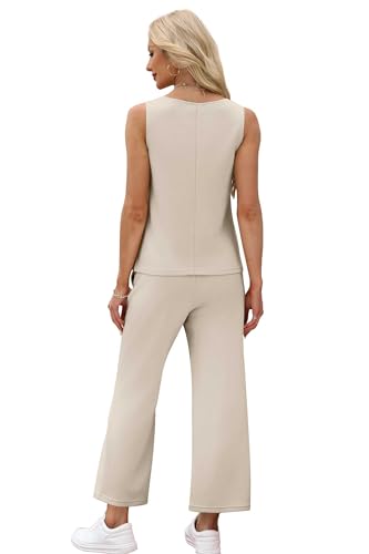 Image of SAMPEEL Two Piece Sets for Women Summer Outfits Beach Vacation Clothes Wide Leg Crop Pants