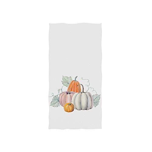 ZZAEO Thanksgiving Autumn White Pumpkins Towel Hand Towel, 30 x 15 inch Thin Lightweight Soft Absorbent Fingertip Towel for Home Bathroom Theme Decor