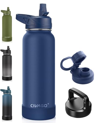 Image of CIVAGO 40 oz Insulated Stainless Steel Water Bottle With Straw and 3 Lids