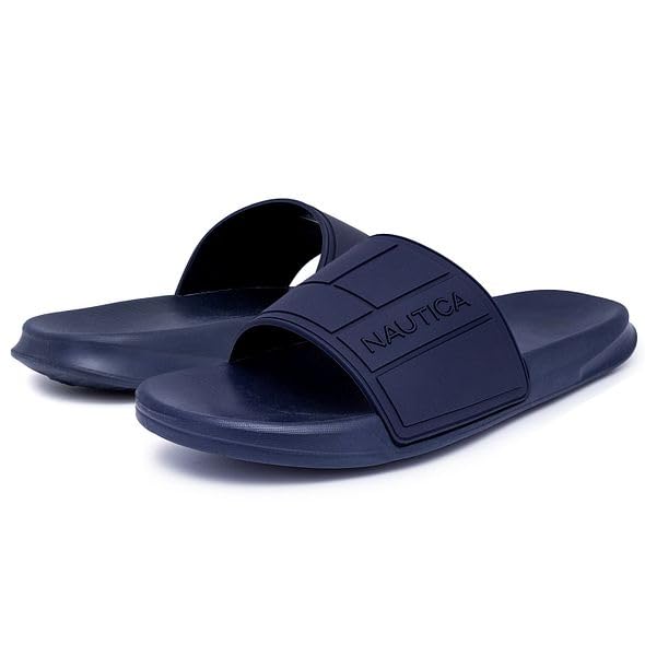 Image of Nautica Men's Open Toe Slide Sandals - Comfortable Indoor & Outdoor Shower Slippers