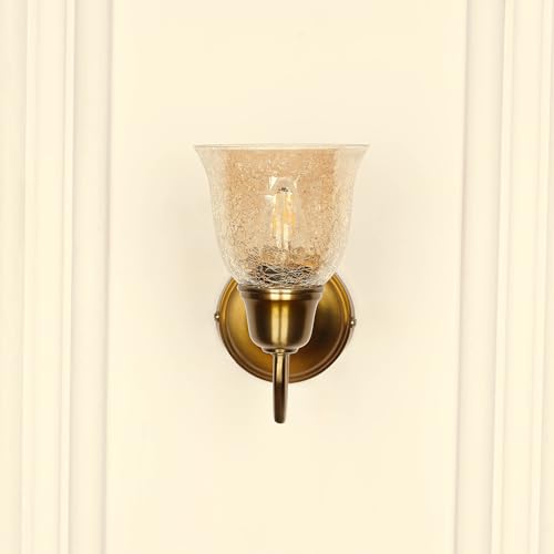 Image of Divine Trends Wall Lamp /Wall Light Antique Brass Finish with Cup Glass Crackled Golden Luster for Living Room, Bedroom, Home Decoration Pack of 1