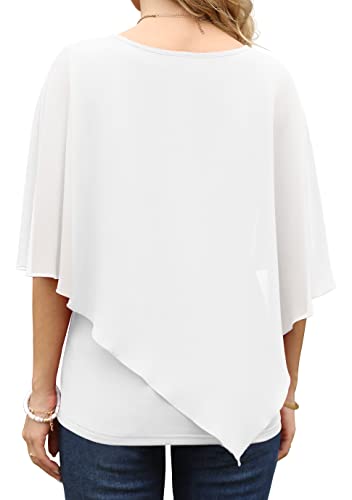 QIXING Women's Summer Casual Loose Chiffon Flowy Tops Elegant Blouses3