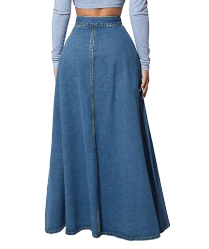 SEMATOMALA Women's A Line Retro High Waisted Long Jean Skirts Button Fly Flared Flowy Swing Denim Maxi Skirts3