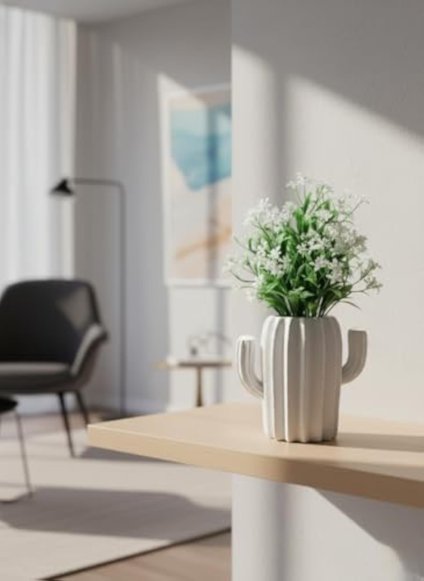 Mini Artificial White Beautiful Flower Arrangement in Ceramic Cactus Pot