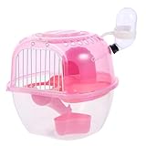 BELLIFFY Small Pet Carrier Cage Double-Layer Portable House with Handle for Hamsters, Rats, Hedgehogs – Outdoor Cage with Wood Chip Splash Guard in Pink Apple