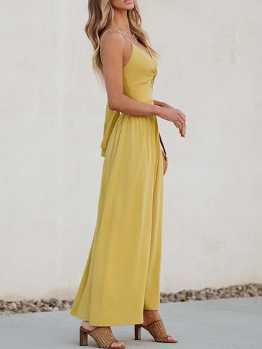 Image of CUPSHE Women Casual Dress Beach Sleeveless V Neck Summer Cutout Spaghetti Straps Formal Maxi Sun Dresses