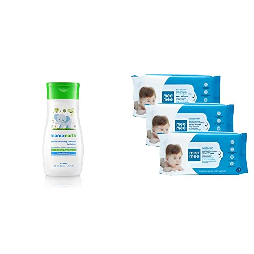 Image of Mamaearth Gentle Cleansing Shampoo for Babies (200 ml) and Mee Mee Baby Gentle Wet Wipes ((72 Pcs,Pack of 03), Aloe Vera Wet Wipes)