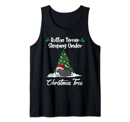 Boston Terrier My Dog Sleeping Under Christmas Tree Puppy Camiseta sin Mangas