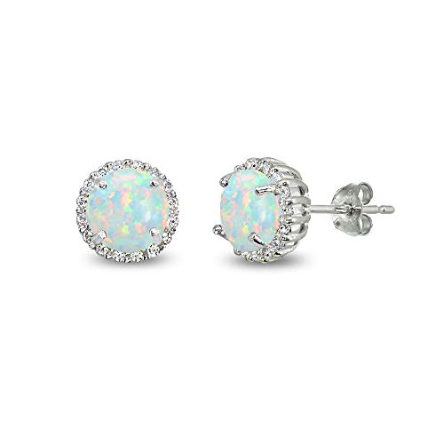 Stud Earrings for Women, Birthstone, Genuine or Synthetic Gemstone, 6mm Round Halo, Dainty, Sterling Silver, Studs