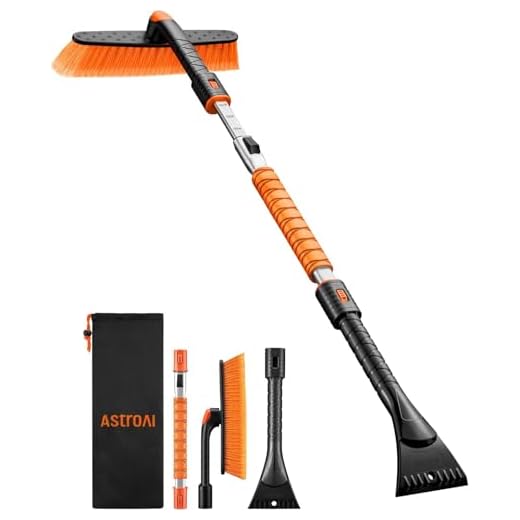 AstroAI 47.2" Ice Scraper and Extendable Snow Brush for Car Windshield with Foam Grip and 360° Pivoting Brush Head for Christmas Car Auto Truck SUV(Orange)