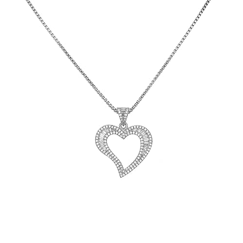Silver/Gold Heart Necklace for Women, White Gold Love Necklace with Cubic Zirconia, Cute Dainty Bling Jewelry, Mothers Day Gifts, Hip Hop Gold Heart Pendant2