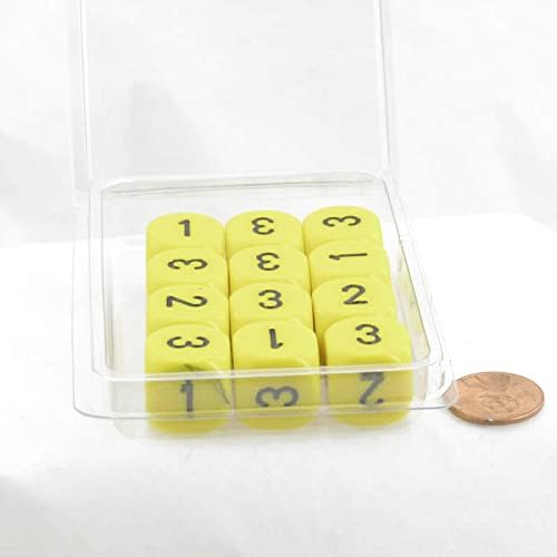 Yellow Opaque Dice with Black Numbers D3 (D6 1-3 Twice) 16mm (5/8in) Pack of 12 Wondertrail