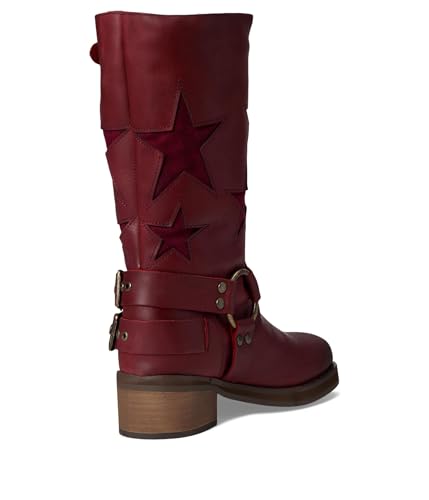 Image of Dingo Womens Blacklist Tooled Inlay Round Toe Pull On Motorcycle Casual Boots Mid Calf Mid Heel 2-3 inch