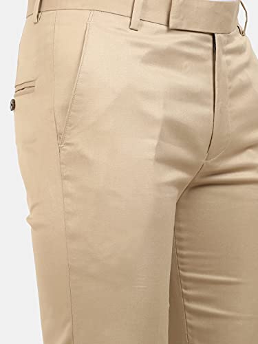Image of Classic Collection Men's Smart Slim Fit 2-Way Stretchable Formal Trousers Made of Cotton Viscose Blend Fabric with Hidden Expandable Waistband and 3 Slant Pockets Plus 1 Ticket Pocket