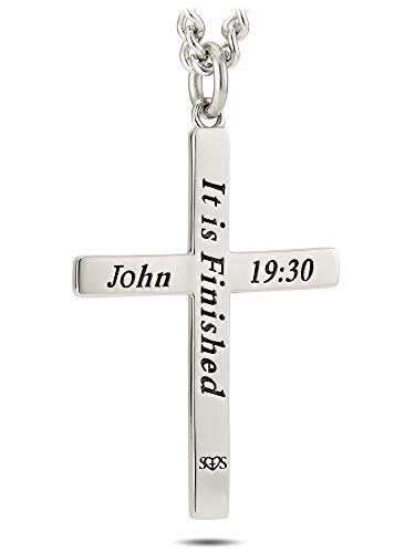 Shields of Strength Premium Men's Ridge Cross Necklace with John 19:30 Inscription - Stainless Steel Christian Jewelry3