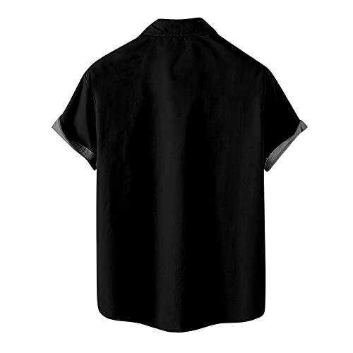 Ymosrh Men's Casual Button-Down Shirts, Mens Beach Shirts Casual Button Up Work Shirts For Men Vintage Bowling Shirt Short Sleeve Down Hawaiian Summer Printed Casual Shirts Short Up (4Xl, Black) #TOP2