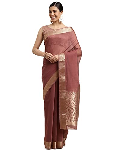 Image of AKHILAM Women's Linen Blend Jacquard Saree With Unstitched Blouse Piece (8SDZ13 Parent)