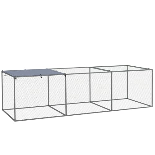 PawHut Enclos poulailler Cage clapier extérieur 3 m² pour Petits Animaux dim. 3 x 1 x 0,8 m Acier galvanisé, 1 Porte supérieure, Espace Couvert bâche