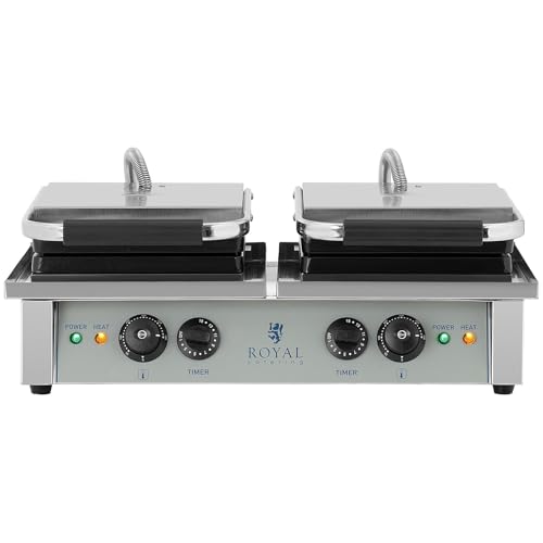 Foto von Royal Catering - Waffeleisen Waffelautomat Doppelt (rechteckig, 37 x 62,5 x 50 cm, 2x 2.000 W, 10 x 17 cm Waffel, 15 min Timer, Gusseisen & Emaille, Edelstahlgehäuse) Silber