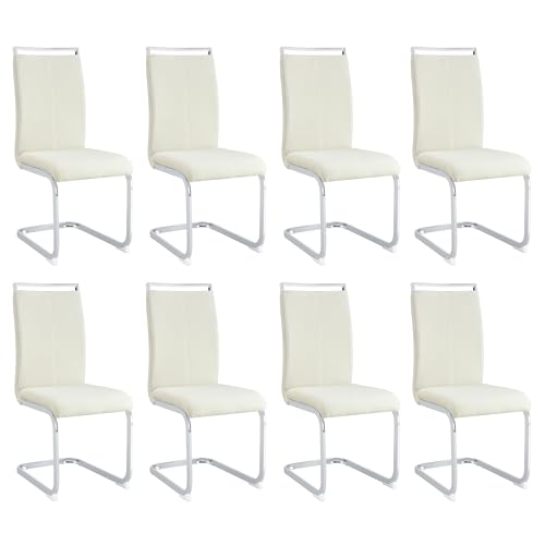 Image of Baysitone Modern Dining Chairs Set of 8, Side Dining Room Chairs, High Back Kitchen Chairs with Suede Fabric Padded Seat for Dining Room,Kitchen, Living Room Cream White