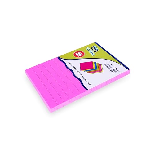 Image of Cubic Prompt Neon Sticky Notes - Pink | Pack of 1 | 10cm x 15cm (4 inchx6 inch), 100 Sheets - Ruled Self-Adhesive Note Pad for Office, School & Daily Planning