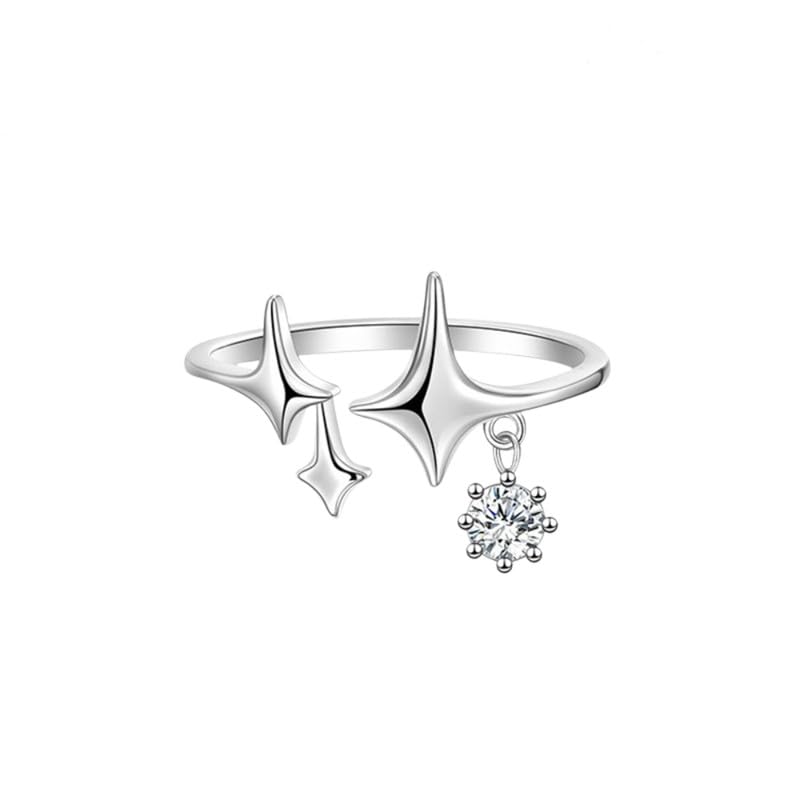 Women's Zircon Four Pointed Star Adjustable Ring Fashion Finger Jewelry-image-14