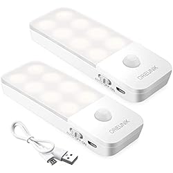 Lampara Led Recargable Con Sensor De Movimiento Luz Nocturna, Oreunik Luces LED Armario con Sensor Movimiento, Lámpara Nocturna Recargable(Auto/ON/OFF), Luz Cálida para Armario, Pasillo, Escalera, Sótano, Cocina, Garaje, Gabinete