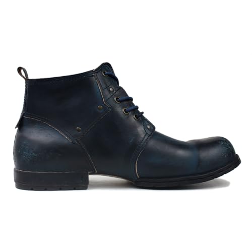 Image of OSSTONE Moto Boots for Men Fashion lace-up Leather Chukka Boots Casual Shoes OS-6015-2-retro-brown-US-R