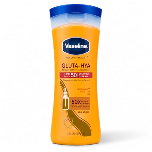 Image of Vaseline Gluta-Hya SPF 50 Serum Burst Sunscreen Body Lotion 400ml with UVA UVB Protection | Brightening Lightweight Non Greasy Formula