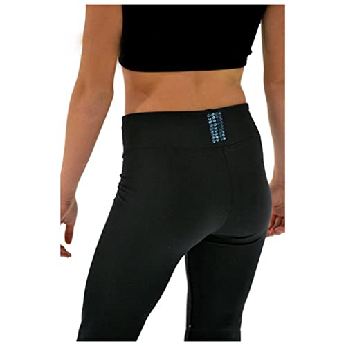 COYI Eiskunstlaufhose Lange Hose Mit Kristalle Für Mädchen Damen Training Wettbewerb Eislaufen Warm Fleece Taille Strasssteine Für Ice Skating Tights(Size:S,Color:Blau) Cover