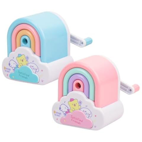 Cute Pencil Sharpener, Kawaii Sharpener Small Handheld Cartoon Pencil Sharpener, Fun Manual Pencil Rainbow Sharpener for Home School Office Supplies Kids Boys Girls and Adults Students (2 Pcs) Cover