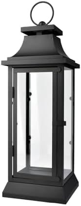 Serene Spaces Living Black Metal Hurricane Lantern with Clear Gla...