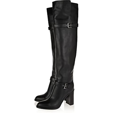 LalaHook Plus Size Boots Winter Warm Short Plush Boots Women Over The Knee High Heels Boots Black Leather High Heel Shoes (Color : Black, Shoe Size : 34 EU) Cover