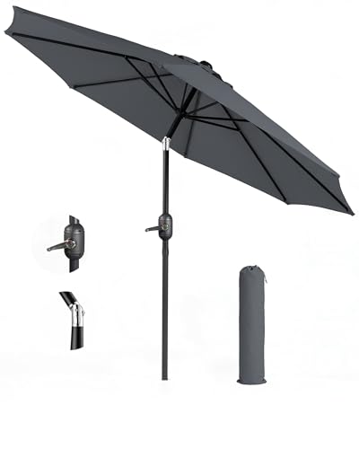 KEPLIN 2.7m Tilting Parasol Crank & Tilt Outdoor Umbrella with Protective Cover 180gsm UPF 50+ Polyester Canopy Steel Frame for Patio Garden & Balcony