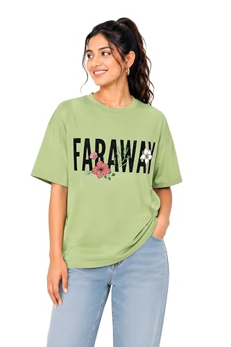 Image of Amazon Brand - Anarva Women Oversized Graphic Printed T Shirt 100% Cotton Drop Shoulder Loose Fit Baggy Casual Tshirt for Girls
