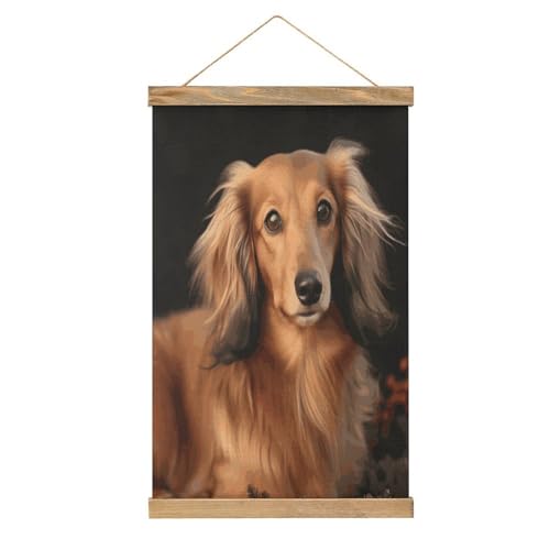 Arte de pared de perro salchicha con colgante, decoración vintage de pintura de pergamino
