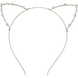 Beaupretty Rhinestone Cat Ear Headband Cute Animal Ear Hair Hoop Crystal Headwear Fancy Dress Hair Accessories For Wedding Costume Party (Golden)