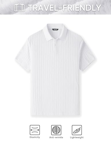 Image of JMIERR Mens Casual Polo Shirt Summer Short Sleeve Vacation Button Beach Knit Stretchy Golf Shirts