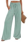 HOTGIFT 2025 Womens Pants Wide Leg High Waisted Adjustable Drawstring Trousers with Pockets Casual Lightweight Mint Green Large